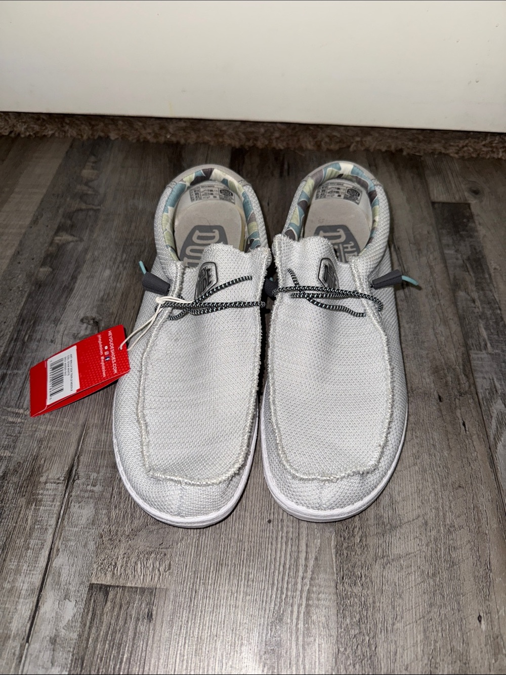 Hey Dude Men's Light Gray Slip-On Loafers with Patterned Collar